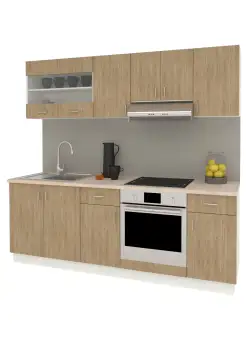 Set Bucatarie Karo V13, Lemn Natural/Alb, Blat Thermo 28 mm, L 220 cm