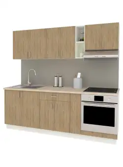 Set Bucatarie Karo V14, Lemn Natural/Alb, Blat Thermo 28 mm, L 220 cm