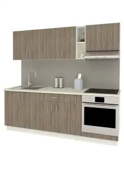 Set Bucatarie Karo V14, Stejar Sonoma Inchis/Alb, Blat Thermo 28 mm, L 220 cm