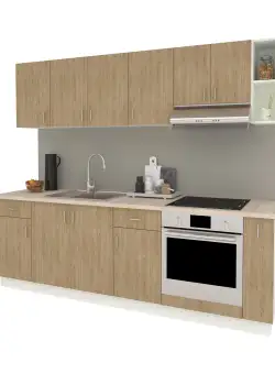 Set Bucatarie Karo V17, Lemn Natural/Alb, Blat Thermo 28 mm, L 240 cm