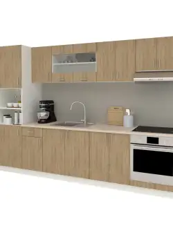 Set Bucatarie Karo V27, Lemn Natural/Alb, Blat Thermo 28 mm, L 300 cm