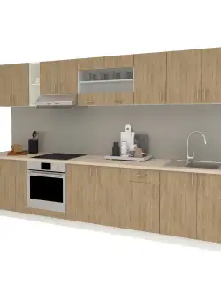 Set Bucatarie Karo V32, Lemn Natural/Alb, Blat Thermo 28 mm, L 340 cm