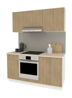 Set Bucatarie Karo V6, Lemn Natural/Alb, Blat Thermo 28 mm, L 160 cm