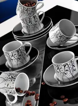 Set cești de cafea, Alb, 28x7x18 cm
