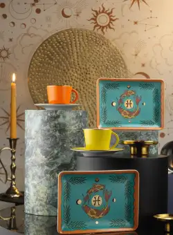 Set cești de cafea, Portocaliu, 22x7x14 cm