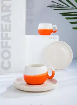 Set cești de cafea, Portocaliu, 7x5x7 cm