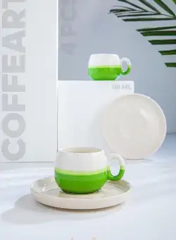 Set cești de cafea, Verde, 7x5x7 cm