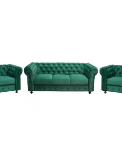 Set CHESTERFIELD 3-1-1, canapea extensibila 3 locuri si 2 fotolii fixe, verde