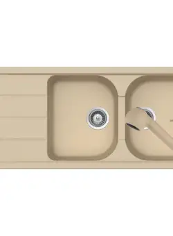 Set chiuveta bucatarie Schock Formhaus D-200 si baterie bucatarie Schock Cosmo Cristalite Moonstone cu dus extract. 116 x 50cm