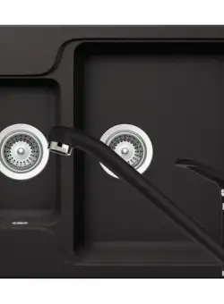 Set chiuveta bucatarie Schock Manhattan N-150 si baterie bucatarie Schock Cosmo Cristalite Nero 61 x 51 cm