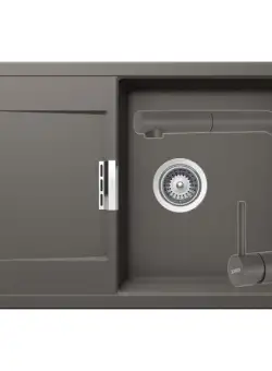 Set chiuveta bucatarie Schock Mono D-100 si baterie bucatarie Schock Laios Cristadur Silverstone cu dus extractibil 76,5 x 51 cm