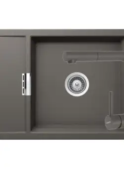 Set chiuveta bucatarie Schock Mono D-100XS si baterie bucatarie Schock Laios Cristadur Silverstone cu dus extractibil78 x 51 cm