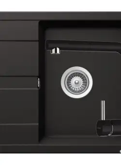 Set chiuveta bucatarie Schock Ronda D-100 si baterie bucatarie Schock Epos Cristalite Nero cu dus extractibil 58 x 50 cm