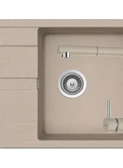 Set chiuveta bucatarie Schock Ronda D-100L si baterie bucatarie Schock Epos Cristalite Sabbia cu dus extractibil 65 x 50 cm