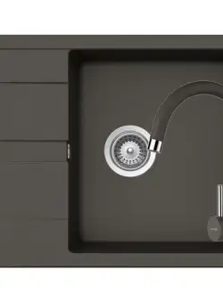 Set chiuveta bucatarie Schock Ronda D-100L si baterie bucatarie Schock Plutos Cristalite Asphalt 65 x 50 cm