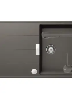 Set chiuveta bucatarie Schock Tia D-100 si baterie bucatarie Schock Laios Cristadur Silverstone cu dus extractibil 86 x 50 cm