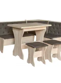 Set coltar bucatarie BOSFOR, cu masa extensibila si 2 tabureti, sonoma + gri, 153x113x80 cm