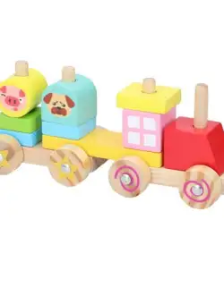 Set constructie din lemn Marionette Tren 11 piese