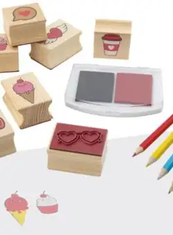 Set creativ - Stampile din lemn cu tusiera (inimioare)