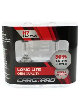 Set de 2 becuri Halogen 24V - H7, 70W, +50% Intensitate - LONG LIFE - CARGUARD