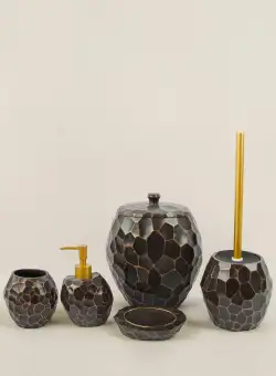 Set de Baie Lux Jayla, Maro, Dozator de sapun, Perie, Suport de periuta de dinti, Sapuniera, Coș de Gunoi