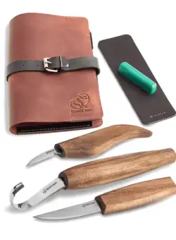 Set de sculptura in lemn BeaverCraft S13X, 5 piese, plus husa din piele