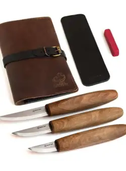 Set de sculptura in lemn BeaverCraft S19X, 5 piese, plus husa din piele