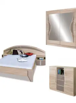 Set Dormitor Dome, 3 piese, Pat 160x200, Dulap D06-20 si Comoda DX2, 2 usi si 3 sertare