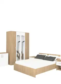 Set Dormitor Paris, Lemn Natural/Alb