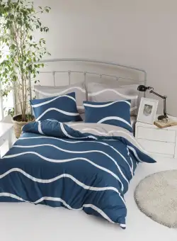 Set Lenjerie de pat double, Albastru, 220x200 cm