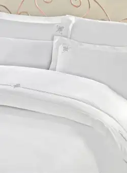 Set Lenjerie de pat double din Satin, Alb, 220 x 200 cm,100% Bumbac Ranforce
