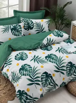 Set Lenjerie de pat double, Verde, 220 x 200 cm,65% Bumbac / 35% POLYESTER