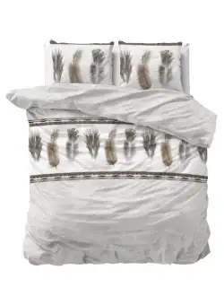 Set lenjerie de pat Feathers, 1 persoana, 140x220 cm, gri + pene