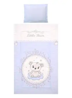 Set lenjerie pat, 3 piese Lorelli Cosy Little Bear Blue, bumbac ranforce, 0-3 luni