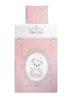 Set lenjerie patut 3 piese, Cosy, bumbac ranforce, lavabil 30°C, Little Bear Pink