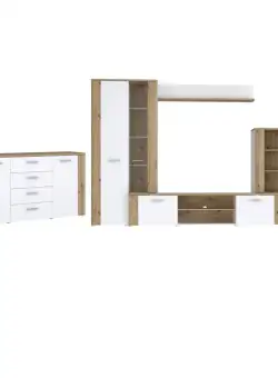 Set Living BBG, 4 corpuri si Comoda BBG, 2 usi, 4 sertare, artisan + alb