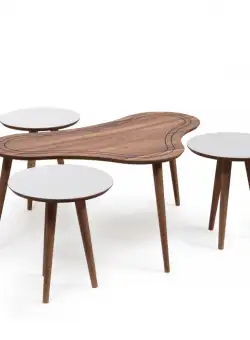 Set MARS cu masuta de cafea si 3 masute auxiliare, nuc + crem, 101 58 39x40 45 cm