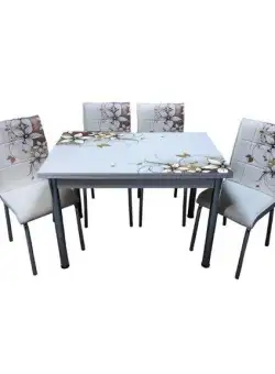 Set Masa Extensibila cu 4 scaune Cristal, Crem, 110/170 x 70 cm