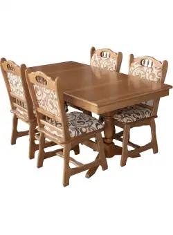 Set masa extensibila cu 4 scaune EUROPA, lemn masiv, dreptunghiulara, stejar, 160 240x90x70 cm