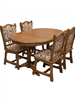 Set masa extensibila cu 4 scaune EUROPA, lemn masiv, ovala, stejar, 160 240x90x70 cm
