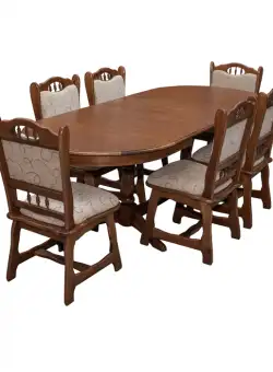 Set masa extensibila cu 6 scaune EUROPA, lemn masiv, ovala, nuc, 160 240x90x70 cm