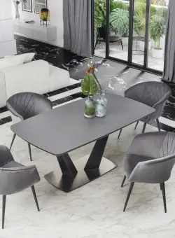 Set masa extensibila Fangor L160-220 cm + 4 scaune K421 velvet gri