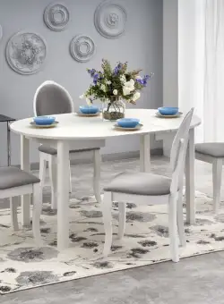 Set masa extensibila Ringo alb/alb L102-142 cm + 4 scaune Velo gri/alb