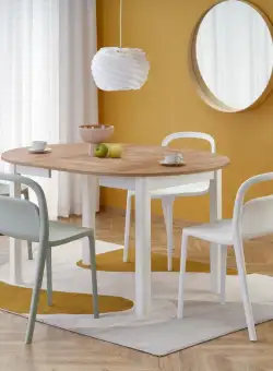 Set masa extensibila Ringo stejar artizan/alb L102-142 cm + 2 scaune K490 alb + 2 scaune K490 menta