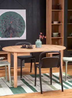 Set masa extensibila Ringo stejar craft L102-142 cm + 2 scaune K490 menta + 2 scaune K490 negru