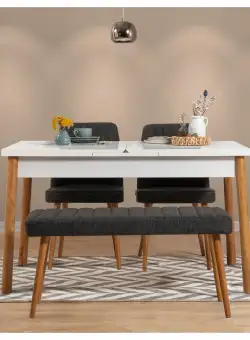 Set masa extensibila si scaune (4 piese) Santiago alb / pin / antracit