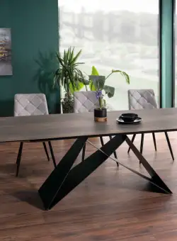 Set masa extensibila Westin maro/negru mat L160-240 cm + 6 scaune Ralph velvet gri deschis Blu03