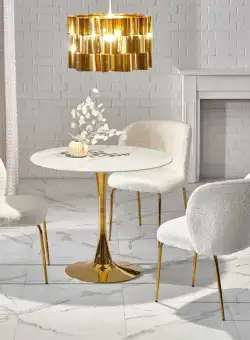 Set masa rotunda Casemiro + 3 scaune K474 crem/auriu