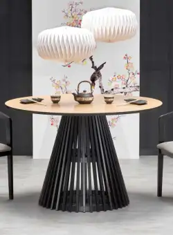 Set masa rotunda Miyaki neagra + 4 scaune Azul gri/negru