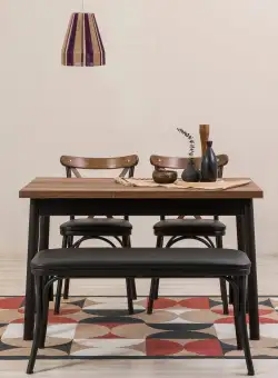 Set masă și scaune (4 bucăți) OLVER SBT BAROK-BLACK Table & Chairs Set 1, Negru, 77x75x120 cm